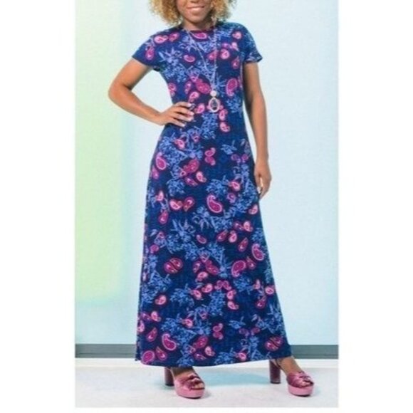 LuLaRoe Maria Floral Maxi Dress Pink & White Short Sleeve Large - Picture 14 of 15